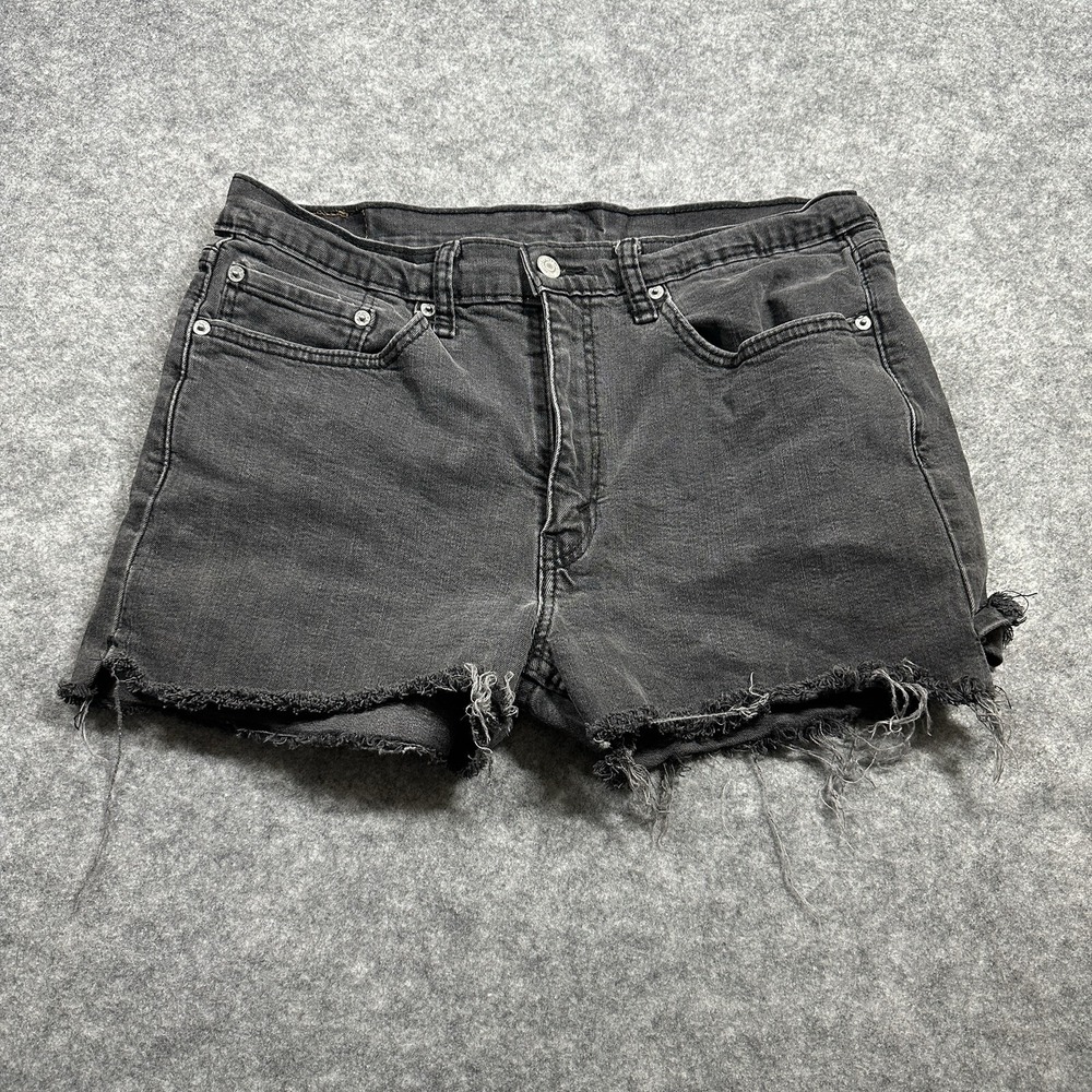 Levi's 514 Denim Shorts Women Size 34 Faded Black Raw Hem Distressed Cutoffs